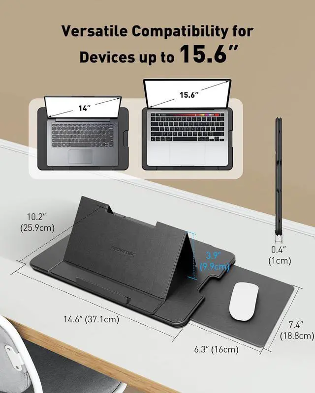 Alt view image 4 of 7 - Adjustable Laptop Lap Desk 3 Ergonomic Angles PU Leather Non-Slip Surface Heat Shield Retractable Mouse Pad Portable Laptop Lap pad Workstation for Bed Sofa Travel