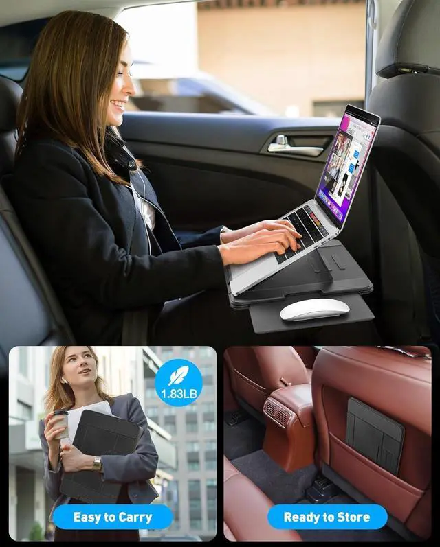 Alt view image 6 of 7 - Adjustable Laptop Lap Desk 3 Ergonomic Angles PU Leather Non-Slip Surface Heat Shield Retractable Mouse Pad Portable Laptop Lap pad Workstation for Bed Sofa Travel