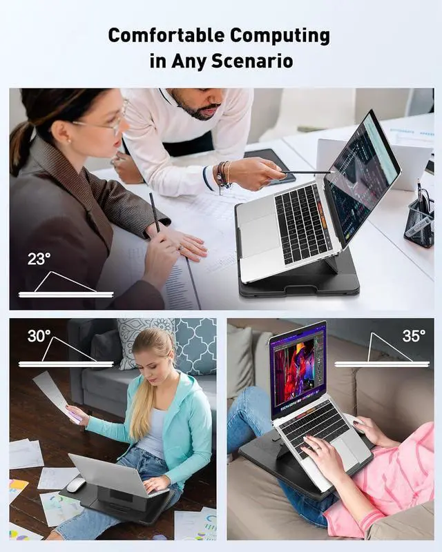 Alt view image 7 of 7 - Adjustable Laptop Lap Desk 3 Ergonomic Angles PU Leather Non-Slip Surface Heat Shield Retractable Mouse Pad Portable Laptop Lap pad Workstation for Bed Sofa Travel