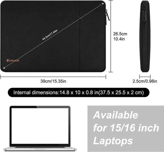 Alt view image 2 of 7 - Arvok 15 15.6 16 inch Laptop Sleeve case for MacBook Air 15/16 inch/MacBook Pro 16 inch Water-Resistant Protective Portable Laptop Cover Bag for HP//// Black