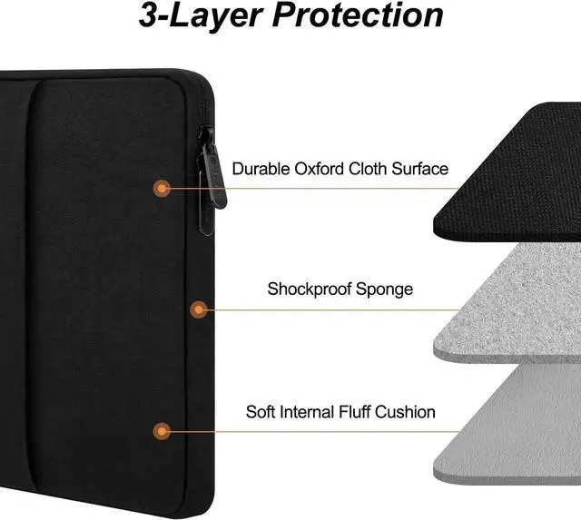 Alt view image 3 of 7 - Arvok 15 15.6 16 inch Laptop Sleeve case for MacBook Air 15/16 inch/MacBook Pro 16 inch Water-Resistant Protective Portable Laptop Cover Bag for HP//// Black