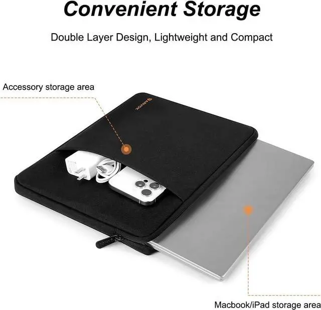 Alt view image 6 of 7 - Arvok 15 15.6 16 inch Laptop Sleeve case for MacBook Air 15/16 inch/MacBook Pro 16 inch Water-Resistant Protective Portable Laptop Cover Bag for HP//// Black