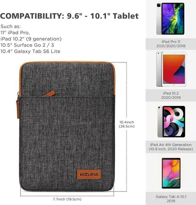 Alt view image 7 of 7 - 9.7-10 Inch Tablet Sleeve Water Resistant Laptop Bag for 9.7 10.5 11 iPad Pro/ 10.2 iPad/10 Surface Go/ MediaPad M5 Pro/10.5  Galaxy Tab A S6/ Smart/ -Brown