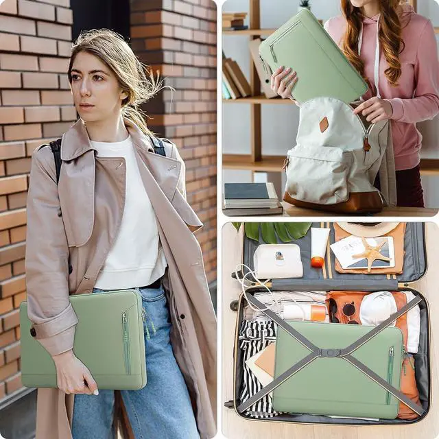 Alt view image 6 of 6 - Laptop Sleeve Case for 15 Inch MacBook Air/Pro 16 Inch MacBook Pro/Max 15-16 Inch Laptop Computer Elegant Portable Protective Laptop Case Bag with Pocket Green