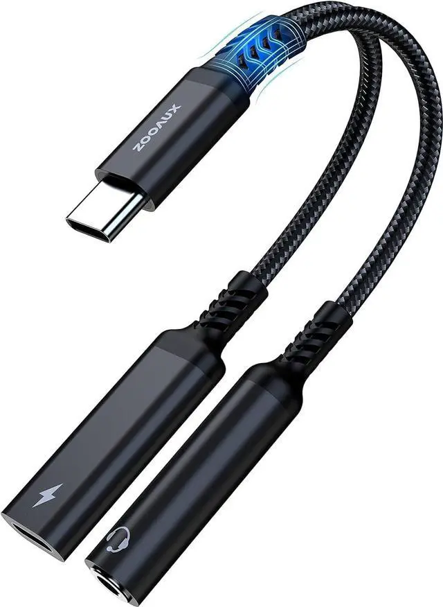 Main image of USB C to 3.5mm Headphone and Charger Adapter 2 in 1 USB C to Aux Audio Jack with PD 60W Fast Charging Dongle Cable Cord for Galaxy S23/S22/S21/S20 Ultra iPad Pro Pixel(Black)
