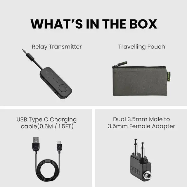 Alt view image 6 of 7 - Relay - Premium Airplane Bluetooth 5.3 Adapter Supports 2 AirPods or Headphones with aptX Adaptive 3.5mm AUX Jack Wireless Audio Transmitter for Planes Airline Travel TV