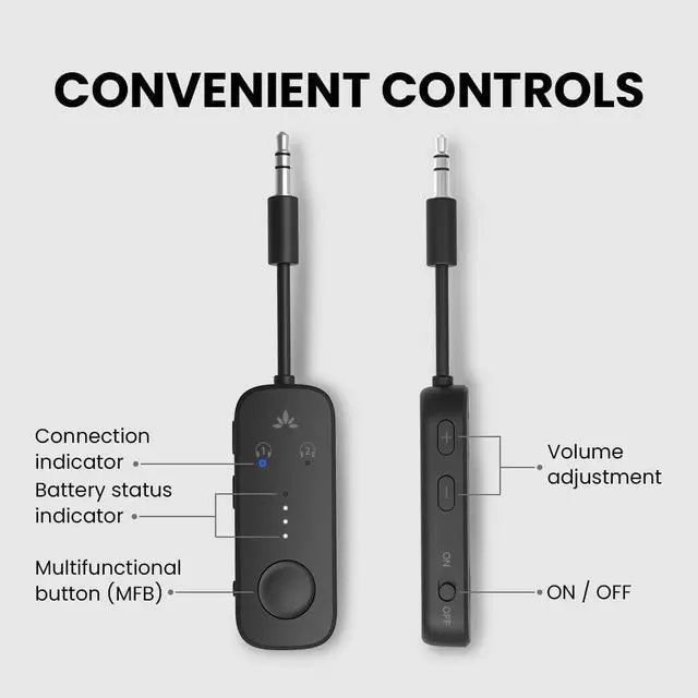 Alt view image 7 of 7 - Relay - Premium Airplane Bluetooth 5.3 Adapter Supports 2 AirPods or Headphones with aptX Adaptive 3.5mm AUX Jack Wireless Audio Transmitter for Planes Airline Travel TV