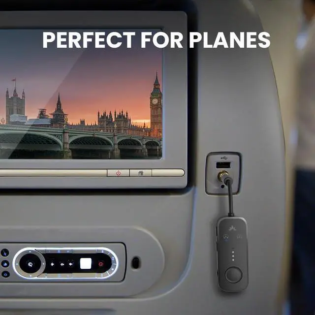 Alt view image 2 of 7 - Relay - Premium Airplane Bluetooth 5.3 Adapter Supports 2 AirPods or Headphones with aptX Adaptive 3.5mm AUX Jack Wireless Audio Transmitter for Planes Airline Travel TV