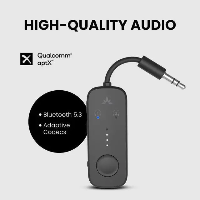Alt view image 4 of 7 - Relay - Premium Airplane Bluetooth 5.3 Adapter Supports 2 AirPods or Headphones with aptX Adaptive 3.5mm AUX Jack Wireless Audio Transmitter for Planes Airline Travel TV