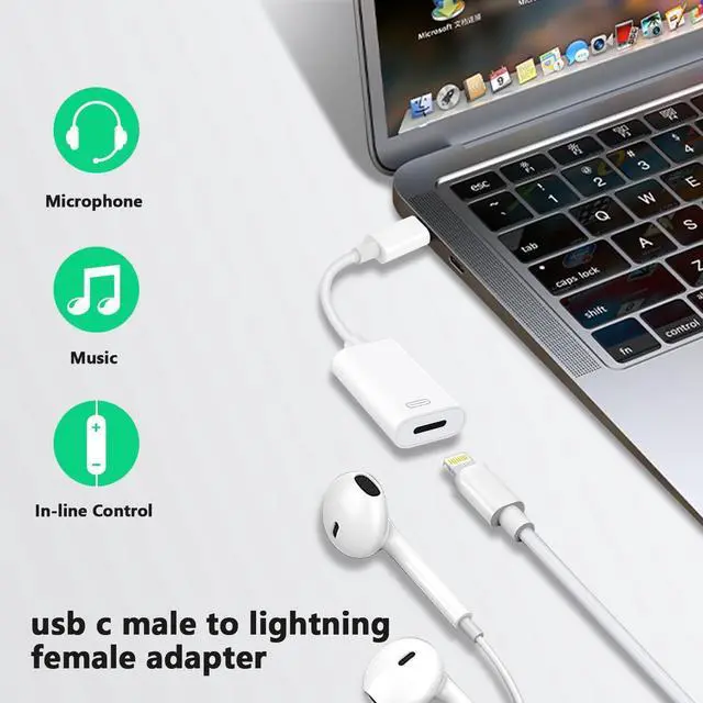 Alt view image 3 of 7 - USB C to Lightning Headphone Audio Adapter for iPhone 16 15 Plus Pro Max with Charge Data Type C Male to Female Lightning Earphone Converter Dongle for iPad Pro Air Mini MacBook