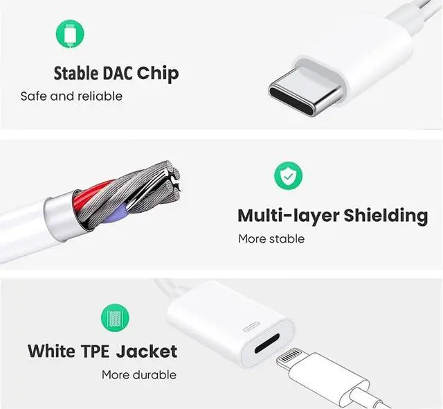 Alt view image 7 of 7 - USB C to Lightning Headphone Audio Adapter for iPhone 16 15 Plus Pro Max with Charge Data Type C Male to Female Lightning Earphone Converter Dongle for iPad Pro Air Mini MacBook