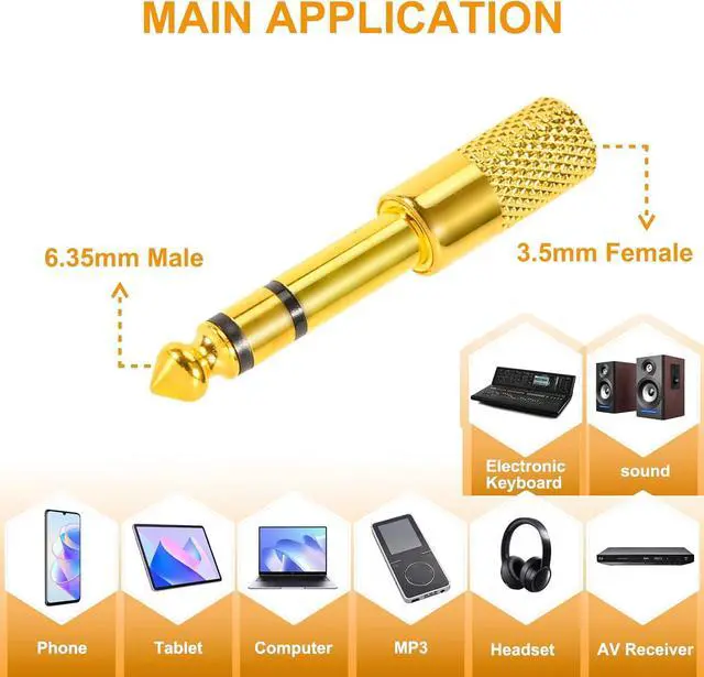 Alt view image 3 of 6 - 4 Pack Headphone Jack Adapter - 3.5mm (1/8 inch) Male to 6.35mm (1/4 inch) Female and 6.35mm (1/4) to 3.5mm (1/8) Audio Adapter for Player Headphone Guitar Amplifier