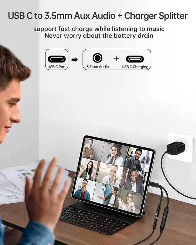 Alt view image 4 of 7 - 2Pack 2 in 1 USB C to 3.5mm Aux Adapter Android Dongle C to C Fast Charging for  Galaxy  iPhone 15 Headphone Jack Adapter 60W PD Aux Audio Cord Adoptor Aux Male to Female Converter