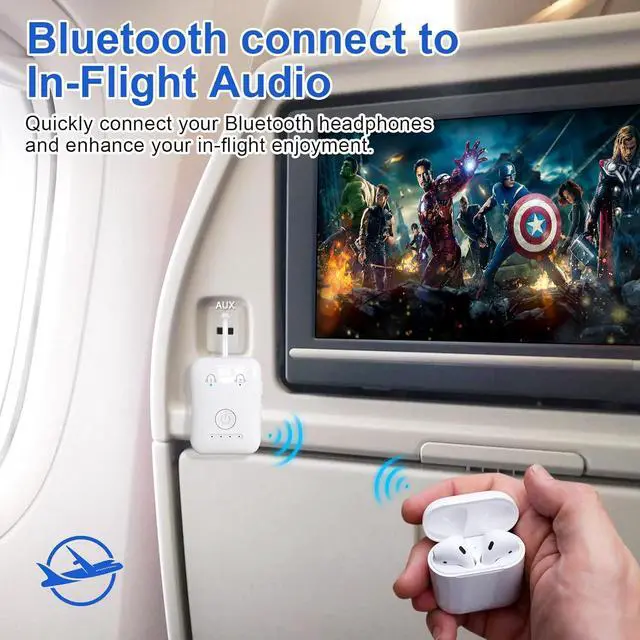 Alt view image 2 of 7 - Premium Bluetooth 5.4 Transmitter Airplane Wireless Adapter Supports 2 AirPods/Headphones Bluetooth Transmitter for TV Airplane Gym with aptX Adaptive & Low Latency