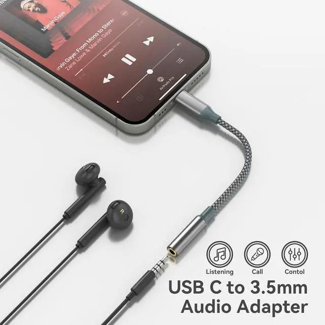 Alt view image 3 of 7 - USB C to Aux Audio Dongle Cable Cord Type C to 3.5mm Female Headphone Jack Adapter for iPhone 16 Pro Max/16 Pro 15 Pro Max/15 Pro/15 Plus  Galaxy S23/S22/S21 Ultra Pixel iPad Pro MacBook
