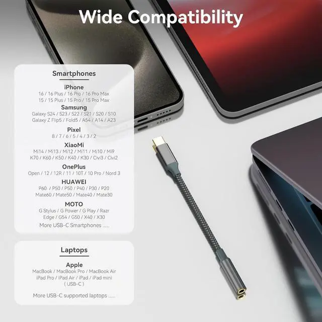 Alt view image 6 of 7 - USB C to Aux Audio Dongle Cable Cord Type C to 3.5mm Female Headphone Jack Adapter for iPhone 16 Pro Max/16 Pro 15 Pro Max/15 Pro/15 Plus  Galaxy S23/S22/S21 Ultra Pixel iPad Pro MacBook