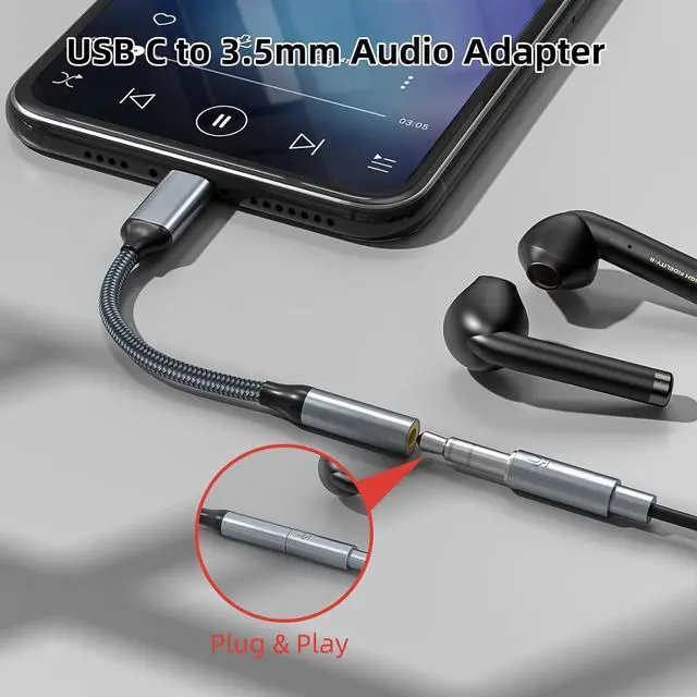 Alt view image 3 of 7 - USB C to 3.5mm Headphone Jack Adapter(2 Pack) USB-C to Aux Audio Dongle Cable for iPhone 16 Pro Max/16 Pro 15 Pro Max/15 Pro/15 Plus Galaxy S23-S21 Ultra Pixel iPad Pro MacBook (Black)
