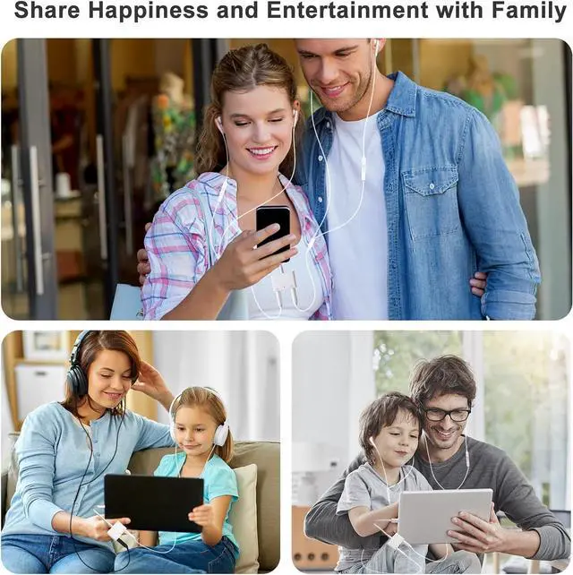 Alt view image 3 of 7 - 3 in 1 Dual 3.5mm Headphone Jack Adapter - Earphone Jack Audio and Charging Adapter - Headphone Splitter for iPhone 14/13/ 12/11/ X/ 8/ iPad -Support iOS 13- White