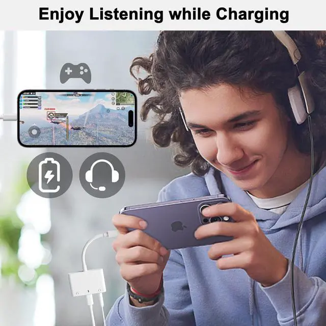 Alt view image 5 of 7 - 3 in 1 Dual 3.5mm Headphone Jack Adapter - Earphone Jack Audio and Charging Adapter - Headphone Splitter for iPhone 14/13/ 12/11/ X/ 8/ iPad -Support iOS 13- White