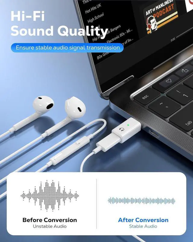 Alt view image 4 of 7 - Lightning to USB C Audio Adapter Support Line Control USB C Male to Female Lightning Headphone Earphone Adapter for iPhone 16 15 Pro Max Plus iPad Air/Pro Not for Charging/Data Transfer White