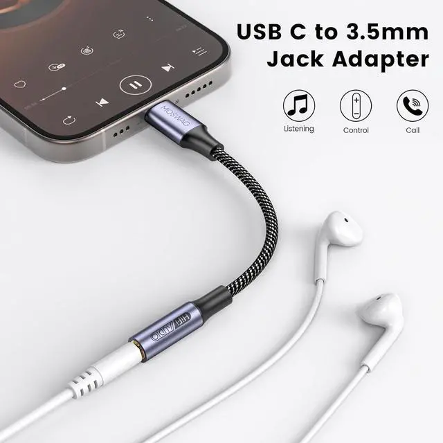 Alt view image 2 of 6 - USB Type C to 3.5mm Headphone Jack Adapter Audio Adapter USB C to Aux Dongle Cable Cord for iPhone 15 Plus/15 Pro Max  Galaxy S23 S22 Ultra S20+ Note 20 10 Pixel 7 6 5 4 and More