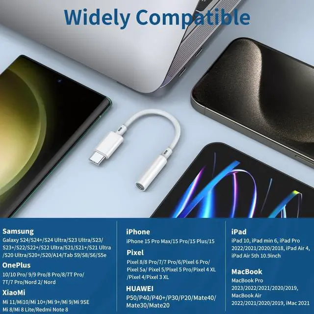 Alt view image 6 of 6 - USB C to 3.5mm Headphone Jack Adapter for iPhone 16 Pro Max Plus/15 Pro Max Type C Aux Audio Dongle Cable Cord Compatible with iPad Pro Air 4 5 Mini 6  Galaxy S24/S23/S22/S21 Ultra MacBook