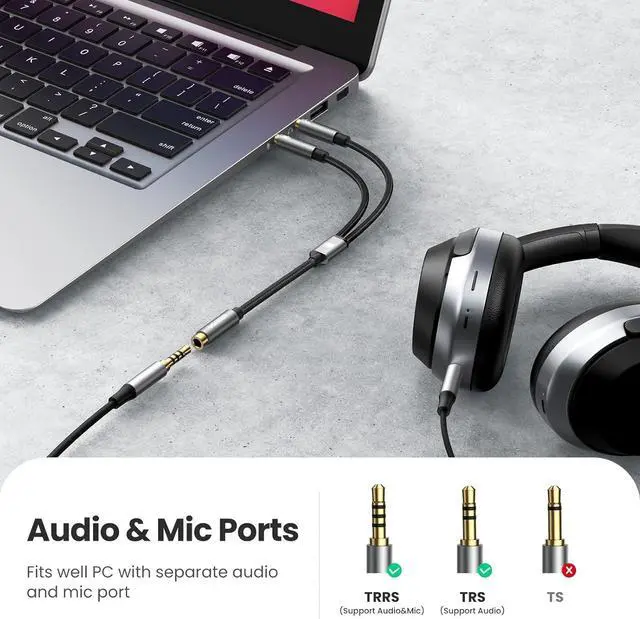 Alt view image 4 of 7 - Headphone Splitter for Computer 3.5mm Female to 2 Dual 3.5mm Male Braided Audio Splitter Cable Microphone Stereo Jack Earphones Port Cord Gaming Headset to PC Laptop Adapter Black