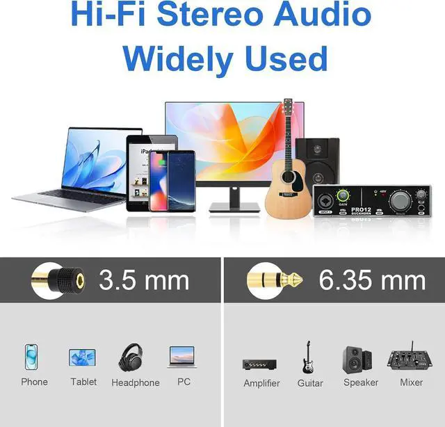 Alt view image 3 of 7 - 4-Pack 3.5mm to 1/4 Adapter Upgrade Headphone Jack Adapter 1/4 to 3.5mm Stereo Headphone Adapter Gold Plated for Aux Cable Headphones Piano Drums Amp Adapter