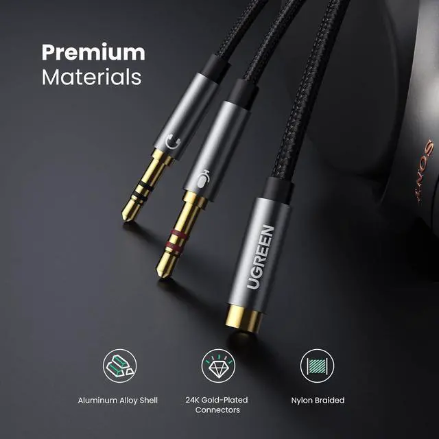 Alt view image 6 of 7 - Headphone Splitter for Computer 3.5mm Female to 2 Dual 3.5mm Male Braided Audio Splitter Cable Microphone Stereo Jack Earphones Port Cord Gaming Headset to PC Laptop Adapter Black