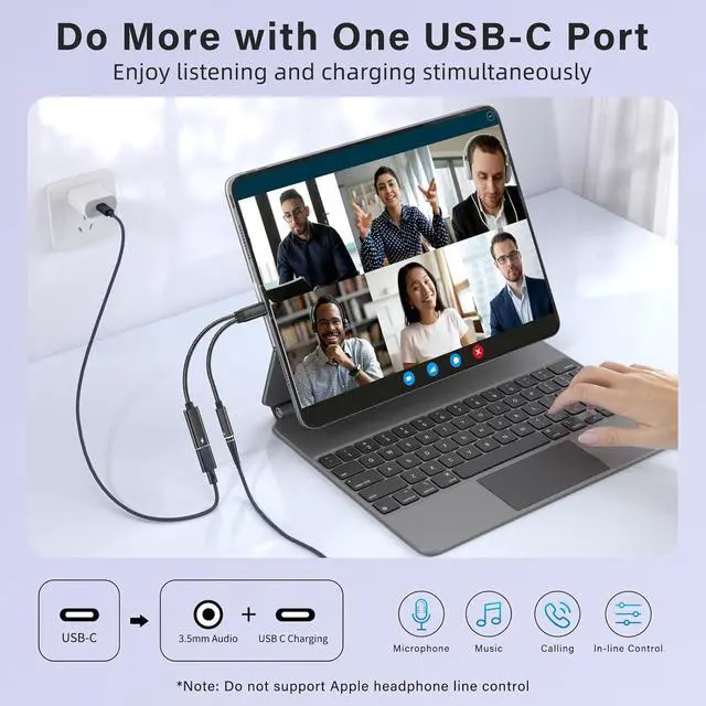 Alt view image 3 of 7 - USB C to 3.5mm Headphone and Charger Adapter 2 in 1 USB C to Aux Audio Adapter & 60W Fast Charging Dongle Compatible with iPhone 16/16 Pro/15 Galaxy S25/S24/S24 Ultra/S23 Pixel 8 iPad Pro