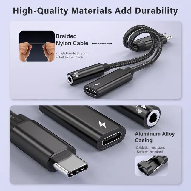Alt view image 7 of 7 - USB C to 3.5mm Headphone and Charger Adapter 2 in 1 USB C to Aux Audio Adapter & 60W Fast Charging Dongle Compatible with iPhone 16/16 Pro/15 Galaxy S25/S24/S24 Ultra/S23 Pixel 8 iPad Pro