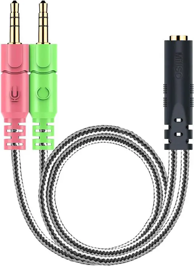 Main image of Headphone Splitter for Computer CTIA 3.5mm TRRS Female to Dual TRS Male Mic Audio Jack Y Adapter Headset Splitter Cable for PC Laptop to Gaming Headset - 8inch/20cm