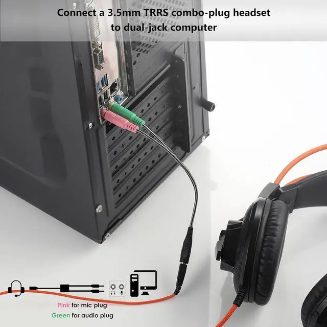 Alt view image 2 of 7 - Headphone Splitter for Computer CTIA 3.5mm TRRS Female to Dual TRS Male Mic Audio Jack Y Adapter Headset Splitter Cable for PC Laptop to Gaming Headset - 8inch/20cm
