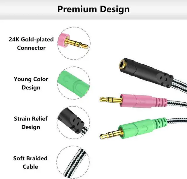 Alt view image 5 of 7 - Headphone Splitter for Computer CTIA 3.5mm TRRS Female to Dual TRS Male Mic Audio Jack Y Adapter Headset Splitter Cable for PC Laptop to Gaming Headset - 8inch/20cm