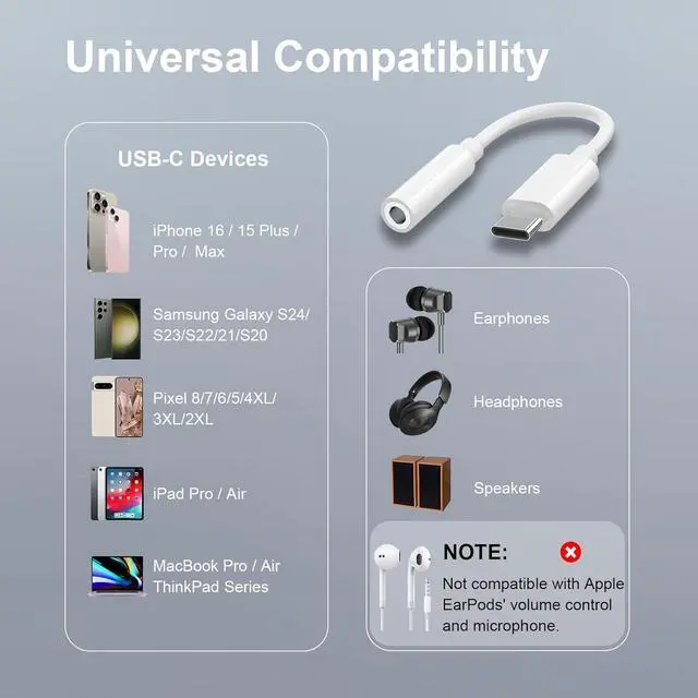 Alt view image 3 of 7 - 2 Pack USB C to 3.5mm Headphone Jack Adapter USB C to Aux Audio Dongle Cable Cord Compatible with iPhone 16/15 Pro/15 Pro Max iPad Pro MacBook  S24/S23/S22/S21 Pixel