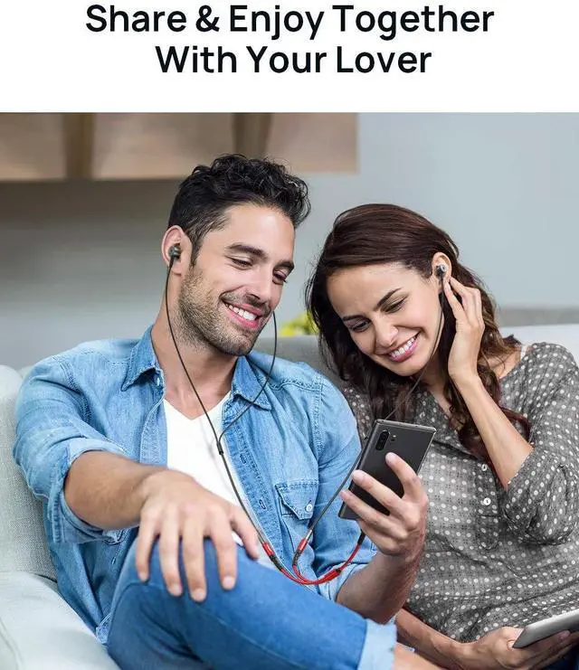 Alt view image 2 of 7 - USB C to Dual 3.5mm Female Headphone Splitter Type C to Dual 3.5mm Female Aux Y Jack Headphone Adapter Compatible with iPhone 16 Pro Max/15 Pro Max Galaxy S24/23 Ultra Pixel iPad Pro-Red