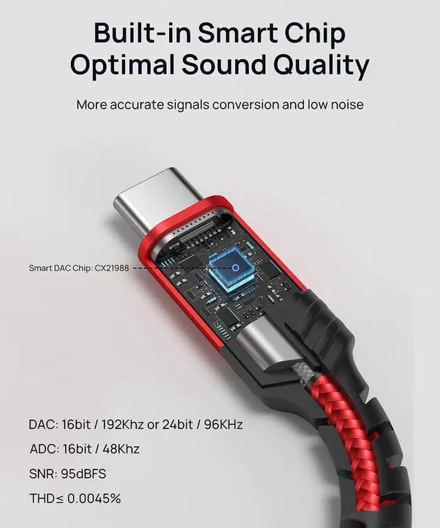 Alt view image 7 of 7 - USB C to Dual 3.5mm Female Headphone Splitter Type C to Dual 3.5mm Female Aux Y Jack Headphone Adapter Compatible with iPhone 16 Pro Max/15 Pro Max Galaxy S24/23 Ultra Pixel iPad Pro-Red