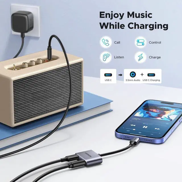 Alt view image 2 of 7 - USB C to 3.5mm Headphone and Charger Adapter 2 in 1 Type C to Aux Audio Jack with PD 60W Fast Charging Dongle for Headphone Earbud Compatible with  S25/24 Ultra iPad Pro Air