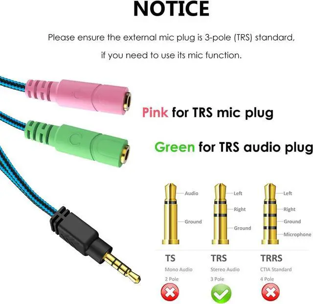 Alt view image 5 of 7 - Headphone Mic Splitter 3.5mm Headset Adapter (Microphone + Audio) 2 TRS Female to TRRS Male CTIA Stereo Jack Y Cable Compatible for Dual-Plug Gaming Headset to Xbox PS4 Phone Laptop PC