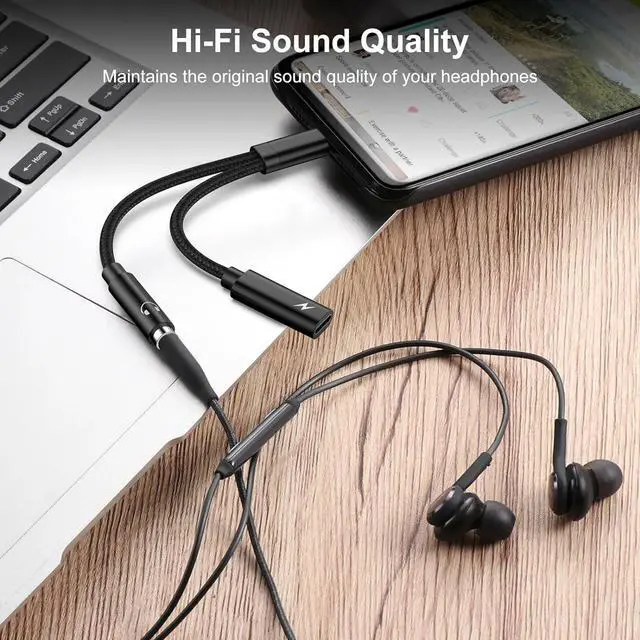 Alt view image 3 of 7 - USB C to 3.5mm Headphone and Charger Adapter for  Galaxy A55 A35 S25 S24 S23 Ultra A16 A15 A54 2 in 1 USB Type C to Aux Audio Jack Adapter with PD 60W Fast Charging Dongle Cable for iPhone 16