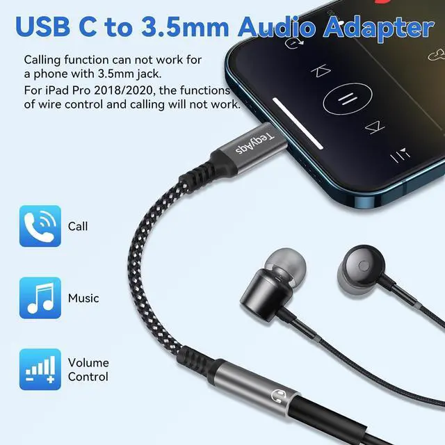 Alt view image 2 of 7 - USB Type C to 3.5mm Female Headphone Jack Adapter (2-Pack) USB C to Aux Audio Dongle Cable Cord Compatible with iPhone 15/15 Plus/Pro/Pro Max iPad Pro  Galaxy S23/S23/S22/S21Ultra MacBook