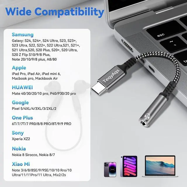 Alt view image 5 of 7 - USB Type C to 3.5mm Female Headphone Jack Adapter (2-Pack) USB C to Aux Audio Dongle Cable Cord Compatible with iPhone 15/15 Plus/Pro/Pro Max iPad Pro  Galaxy S23/S23/S22/S21Ultra MacBook