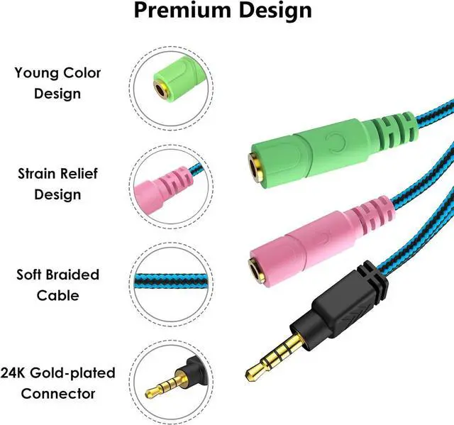 Alt view image 6 of 7 - Headphone Mic Splitter 3.5mm Headset Adapter (Microphone + Audio) 2 TRS Female to TRRS Male CTIA Stereo Jack Y Cable Compatible for Dual-Plug Gaming Headset to Xbox PS4 Phone Laptop PC