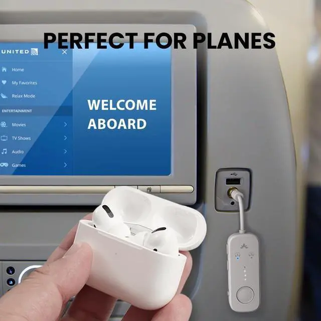 Alt view image 2 of 7 - Relay - Premium Airplane Bluetooth 5.3 Adapter Supports 2 AirPods or Headphones with aptX Adaptive 3.5mm AUX Jack Wireless Audio Transmitter for Planes Airline Travel TV