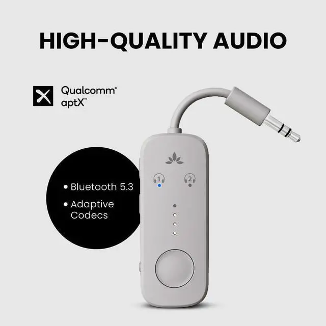 Alt view image 4 of 7 - Relay - Premium Airplane Bluetooth 5.3 Adapter Supports 2 AirPods or Headphones with aptX Adaptive 3.5mm AUX Jack Wireless Audio Transmitter for Planes Airline Travel TV