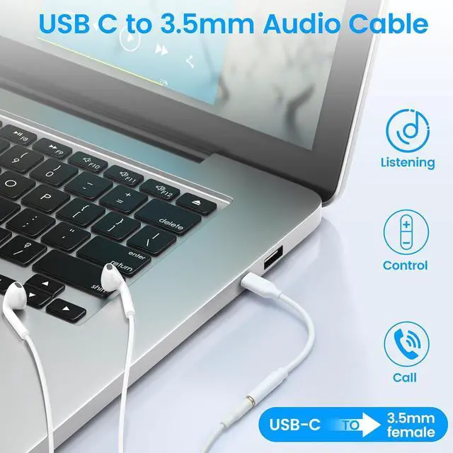 Alt view image 3 of 7 - USB C to 3.5mm Female Headphone Jack Adapter Type C to Aux Audio Dongle Cable Cord Compatible with iPhone 16/16 Pro/15/15 Pro/Pro Max/Plus Galaxy S24/S23/S22 Ultra iPad Pro Pixel 9/8(2 Pack)