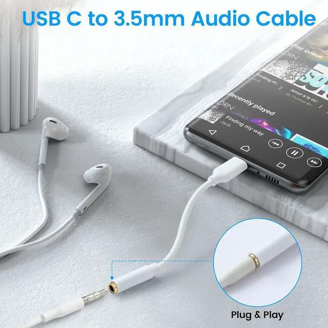 Alt view image 2 of 7 - USB C to 3.5mm Female Headphone Jack Adapter Type C to Aux Audio Dongle Cable Cord Compatible with iPhone 16/16 Pro/15/15 Pro/Pro Max/Plus Galaxy S24/S23/S22 Ultra iPad Pro Pixel 9/8(2 Pack)