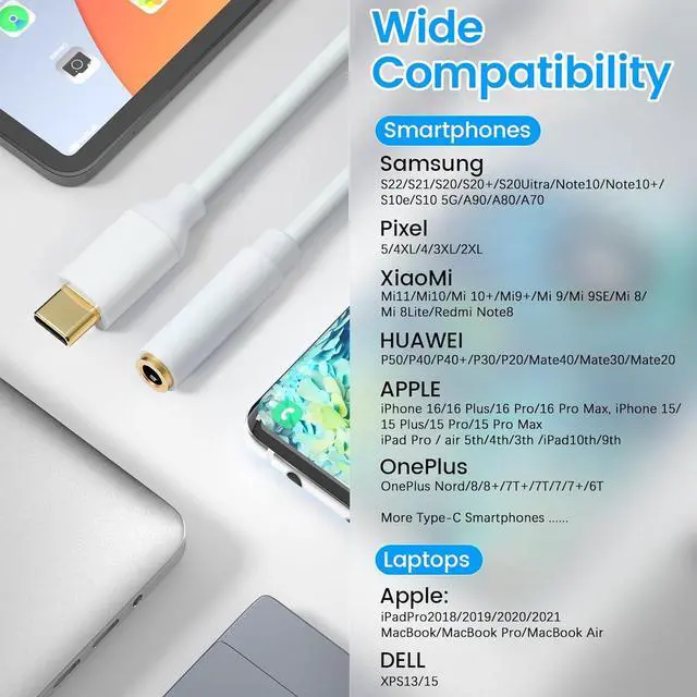 Alt view image 6 of 7 - USB C to 3.5mm Female Headphone Jack Adapter Type C to Aux Audio Dongle Cable Cord Compatible with iPhone 16/16 Pro/15/15 Pro/Pro Max/Plus Galaxy S24/S23/S22 Ultra iPad Pro Pixel 9/8(2 Pack)
