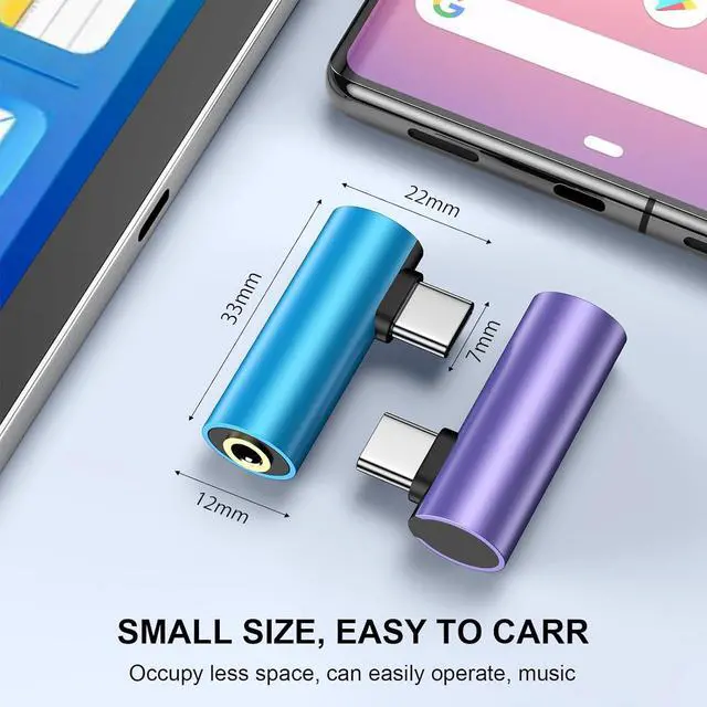 Alt view image 6 of 7 - USB C to 3.5mm Audio Adapter Right Angle for Google Pixel 9a 9 Pro XL 9 Pro Fold 9 Pro 8 7a 7 2Pack Type C to 3.5mm Headphones Jack Dongle Adapter for  Galaxy S25 Ultra S25+ S24 Ultra S24 S23