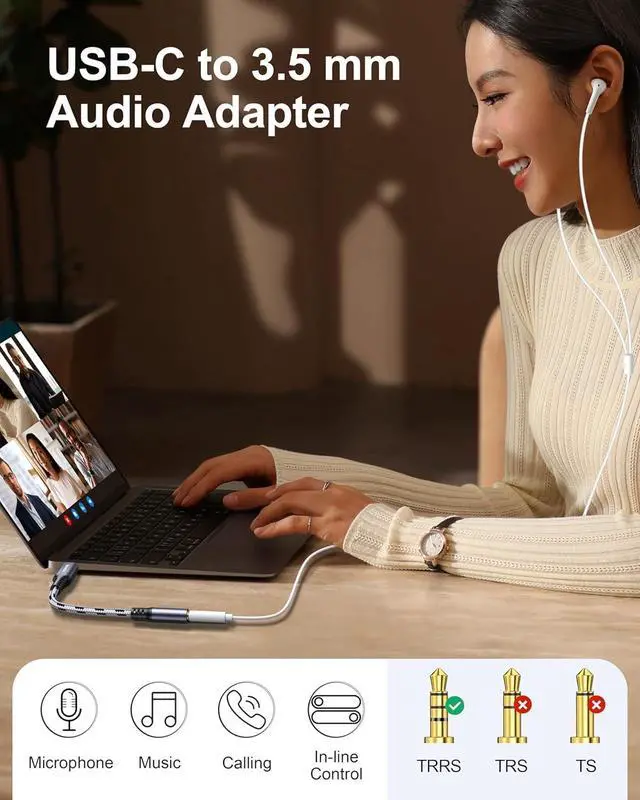 Alt view image 3 of 7 - USB C to 3.5mm Audio Adapter - USB C Headphone Adapter Compatible with iPhone 16/15 Pro Max/15 Pro/15  Galaxy S24/S23/S22/S21 Ultra iPad Pro Pixel 8